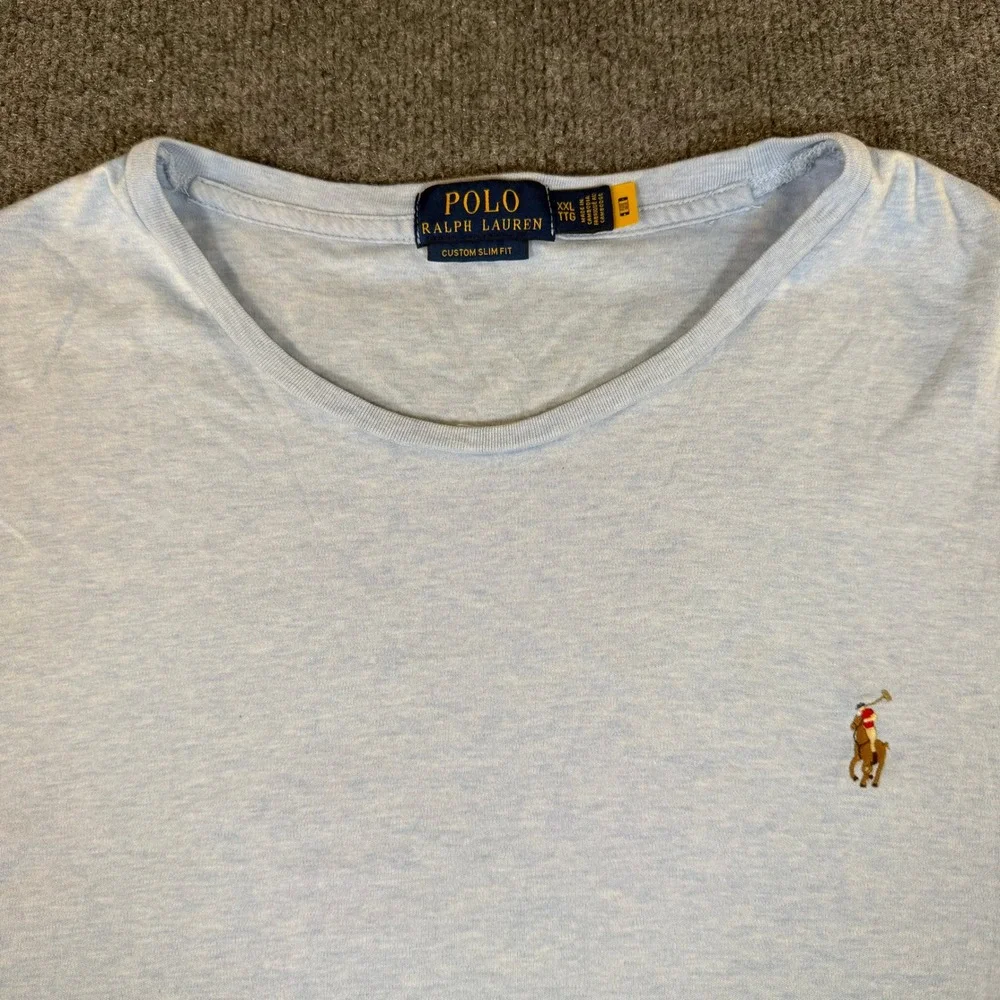 Polo Ralph Lauren Mens XXL Custom‎ Slim Fit T-Shirt Blue Heather Cotton Tee 3032